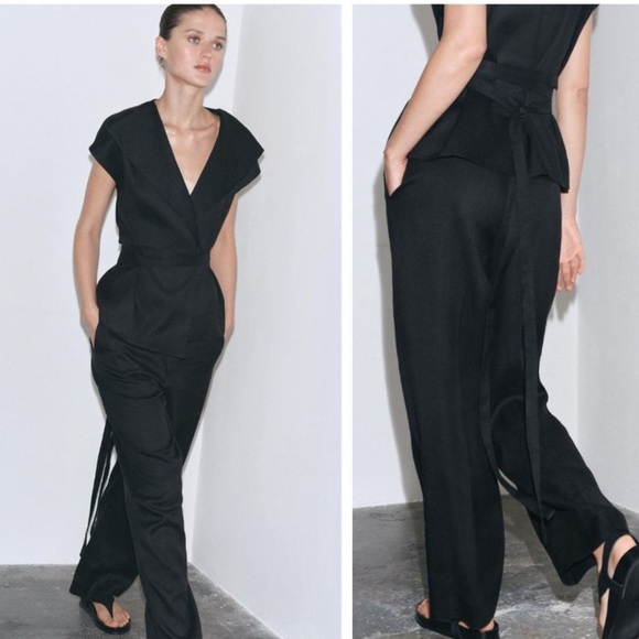 ZARA BLACK LINEN PANTS ZW COLLECTION SIZE M - Picture 5 of 5
